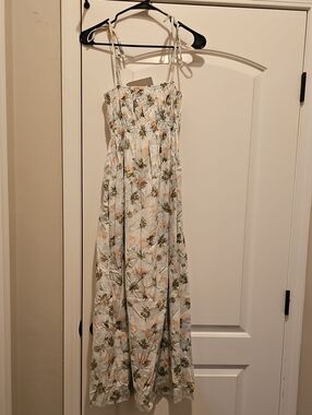 emory park White Floral Maxi Dress with Green and Peach Print